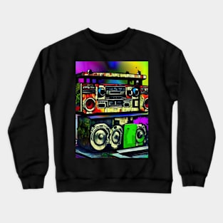 Boom Box Psychedelic Trippy Hip Hop Vibrant Gift Rap Radio Crewneck Sweatshirt